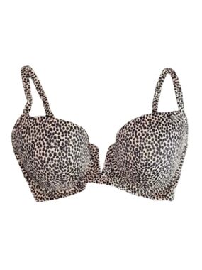 Shade & Shore Bikini Top Leopard Print Push-Up Bra Beige Size 36DD